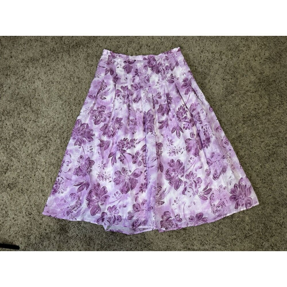 NWT JJILL Linen Maxi Purple Skirt Lined Floral Pleated Boho Beach Coastal Sz 12